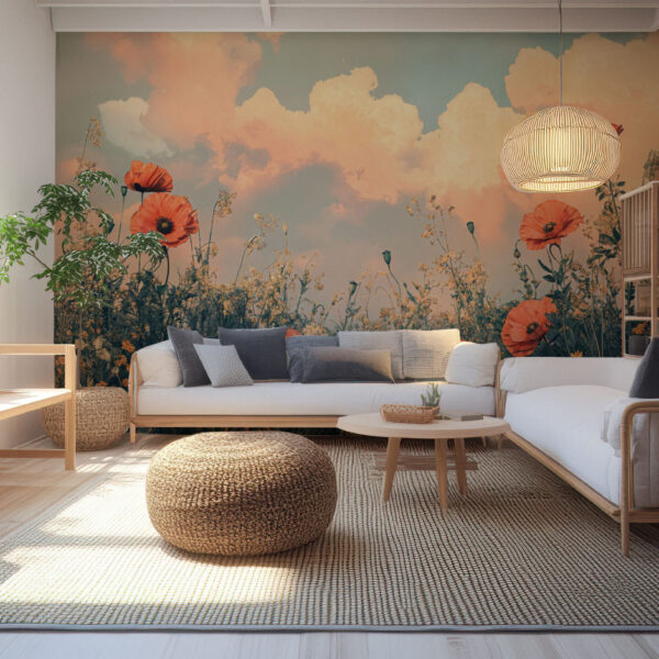 Whimsical Floral Meadow Escape Wallpaper