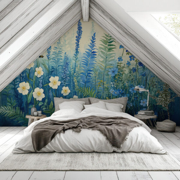 Enchanting Blue Floral Watercolor Wallpaper