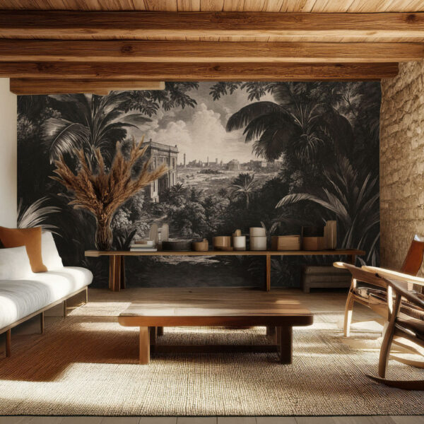 Vintage Cityscape with Exotic Foliage