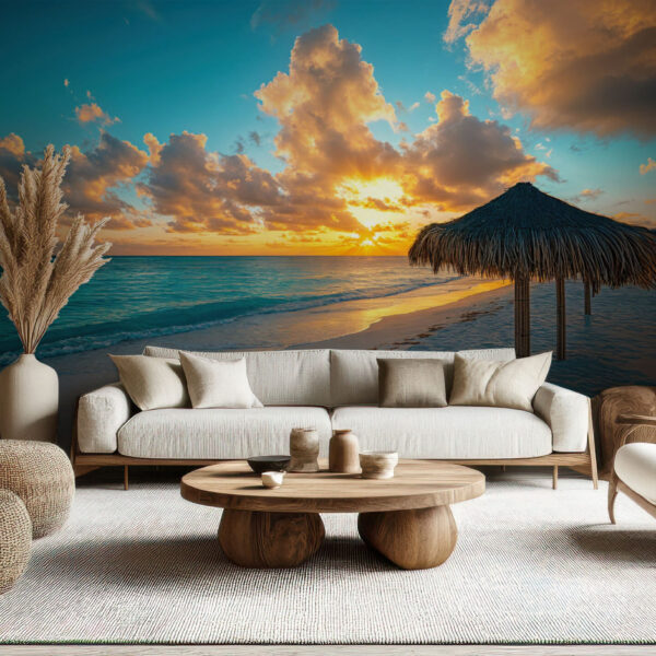 Serene Tropical Beach Sunset Wallpaper