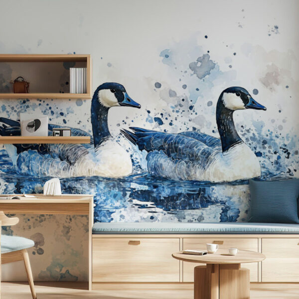 Serene Watercolor Geese Nature Wallpaper