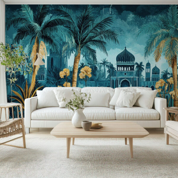 Tropical Oasis with Exotic Architecture Wallpaper