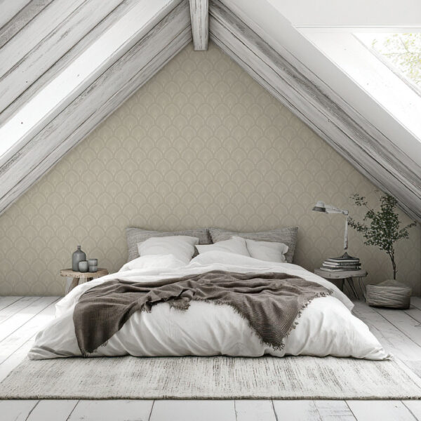 Elegant Beige Fan Pattern Wallpaper