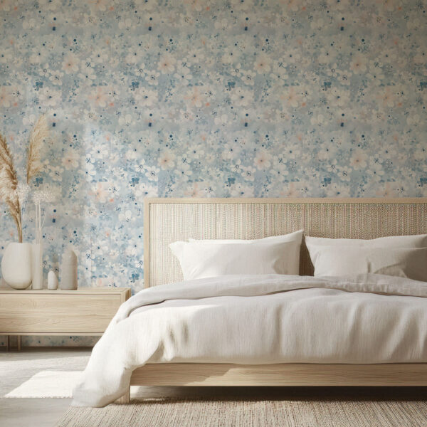 Serene Floral Blue Abstract Wallpaper