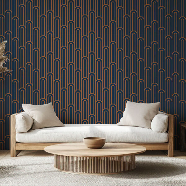 Art Deco-Inspired Blue and Gold Wallpaper
