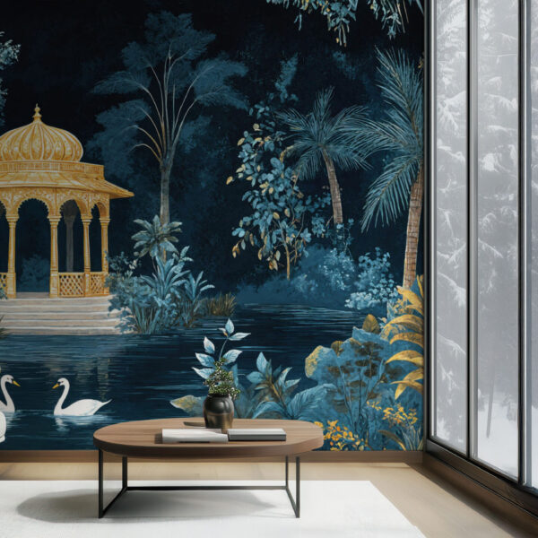 Elegant Golden Pavilion with Lush Botanicals