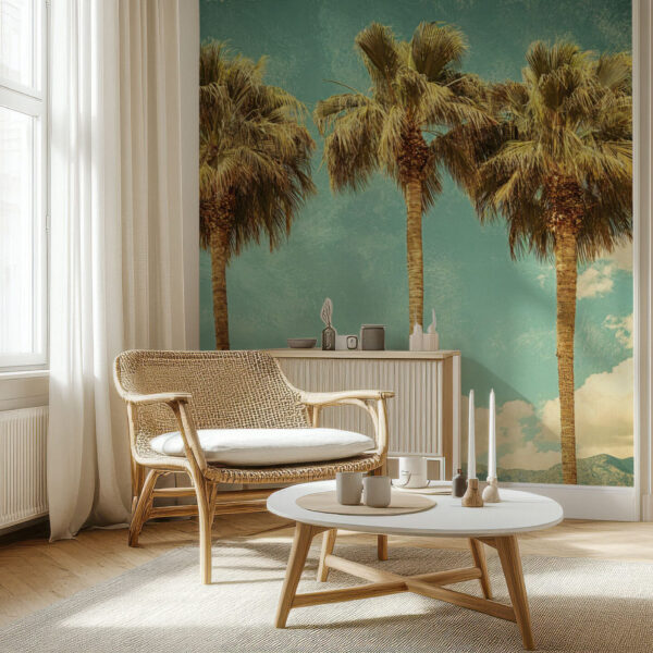 Vintage Tropical Palm Tree Landscape Wallpaper