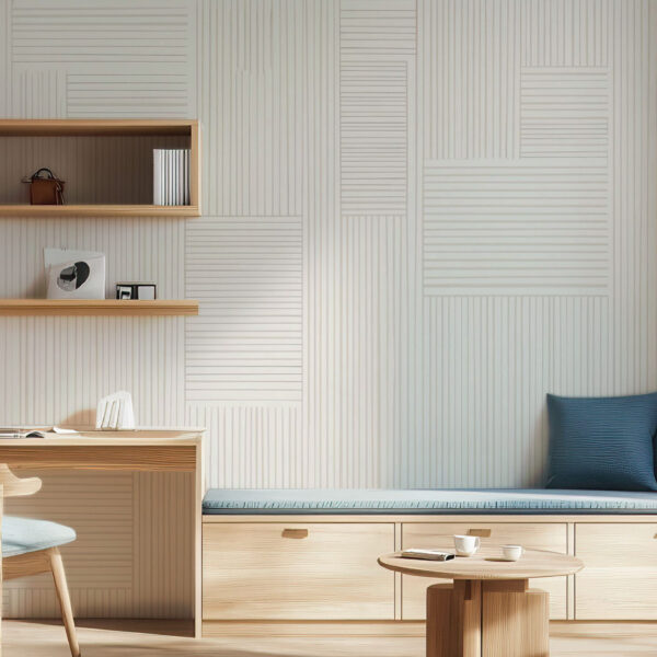 Elegant Linear Patterned Ivory Wallpaper