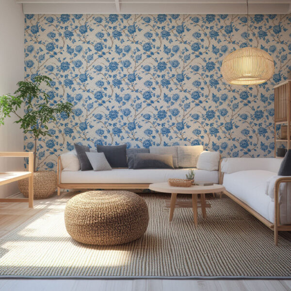 Elegant Blue Floral Garden Wallpaper