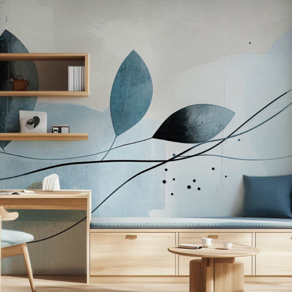 Elegant Abstract Blue Leaf Wallpaper Design