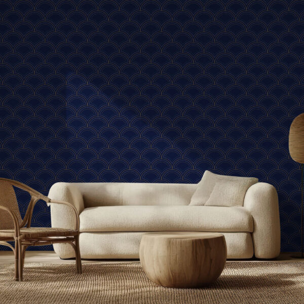 Elegant Navy Art Deco Pattern Wallpaper