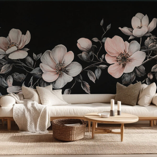 Elegant Floral Design on Deep Black Background