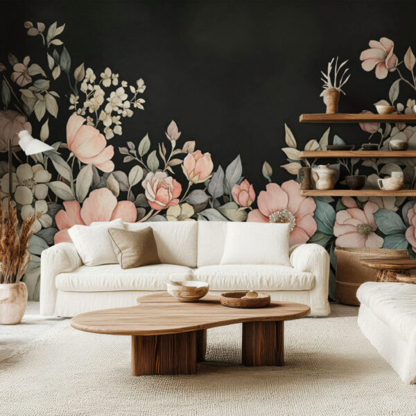Elegant Floral Charm Black Background Wallpaper