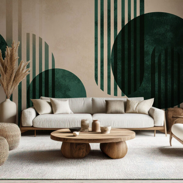 Elegant Geometric Design Beige and Green Wallpaper