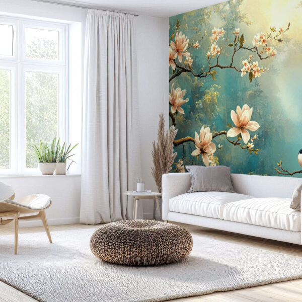 Tranquil Blossom and Bird Scenic Wallpaper