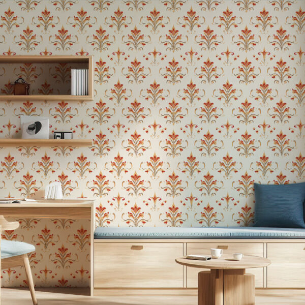 Elegant Floral Damask Pattern Wallpaper