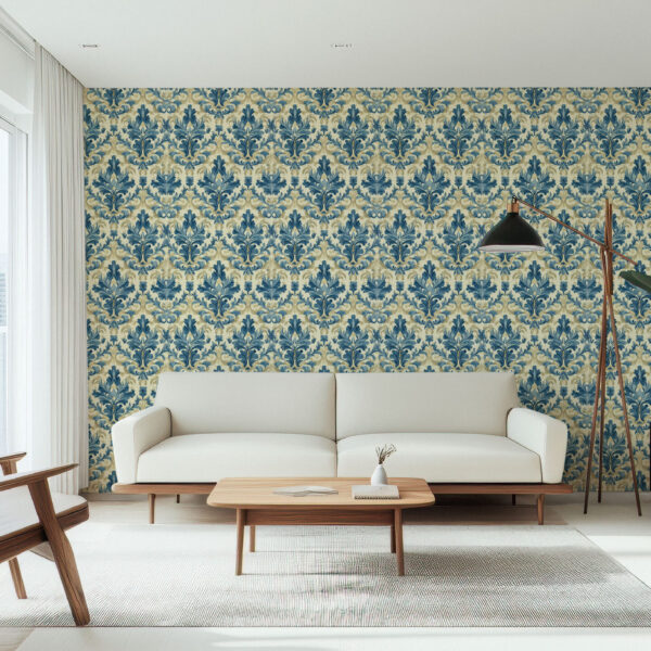 Elegant Vintage Blue Floral Wallpaper