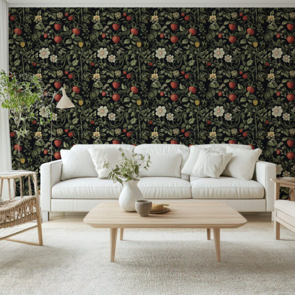 Exquisite Botanical Floral and Berry Wallpaper