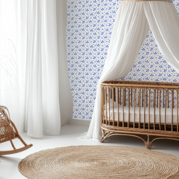 Blue Floral Patterned Delight Wallpaper