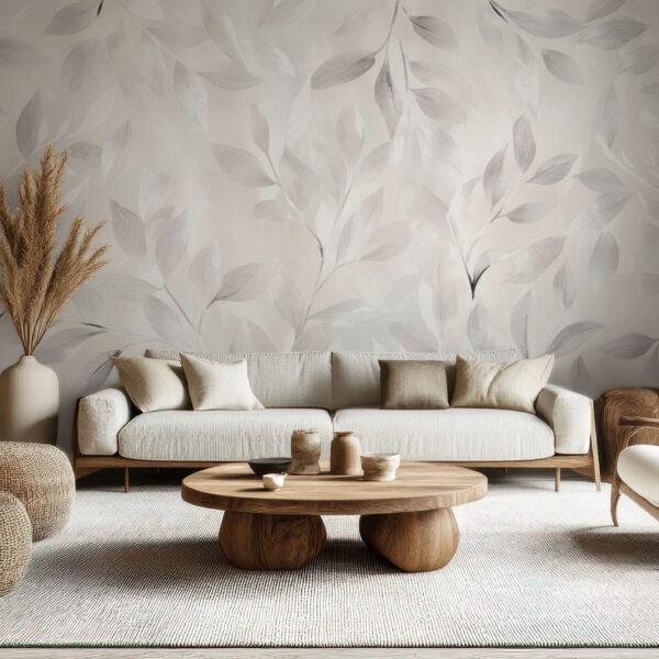 Elegant Leafy White and Gray Wallpaper Design