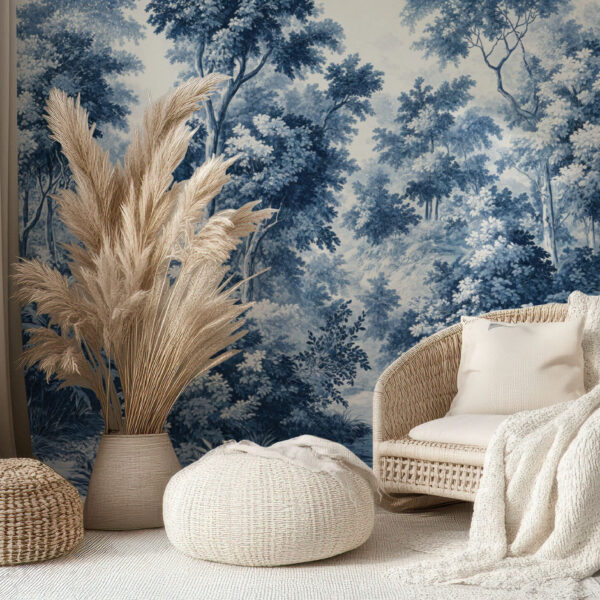Elegant Blue Forest Scenic Wallpaper Mural