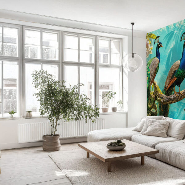 Vibrant Peacock Paradise with Blossoming Florals