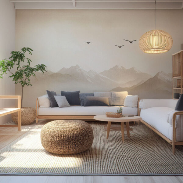 Tranquil Mountain Vista with Soaring Birds