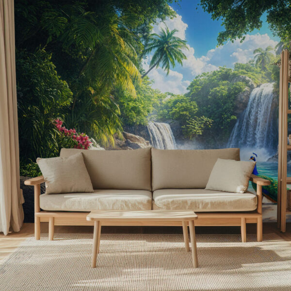 Tropical Paradise With Majestic Peacock
