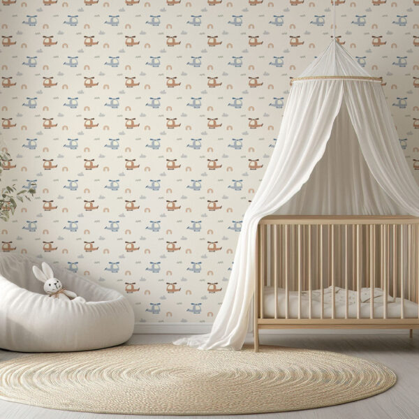 Whimsical Helicopter Pattern Wallpaper for Kids