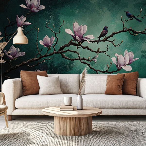 Elegant Floral Branch with Bird Accents