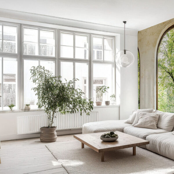 Nature-Inspired Arched Window Wall Mural