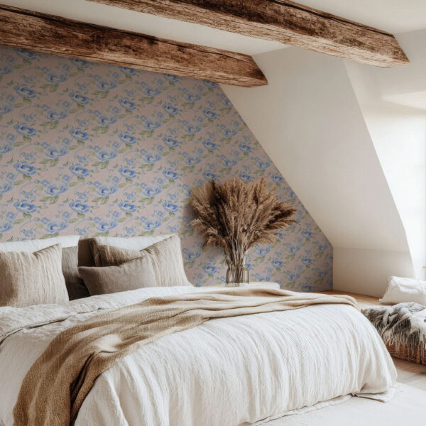Charming Blue Floral Pattern Wallpaper