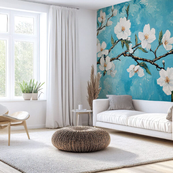 Elegant Blossoming Floral Blue Wallpaper