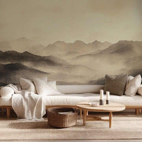 Tranquil Mountain Range Watercolor Wallpaper