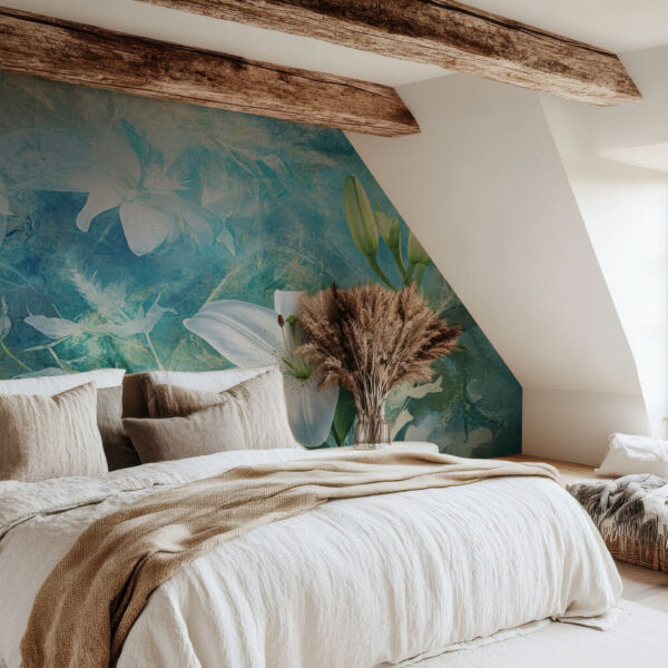 Elegant Floral Aquatic Blue Mural
