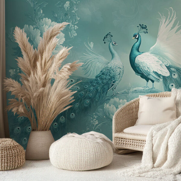 Elegant Peacock Flourish with Floral Accents