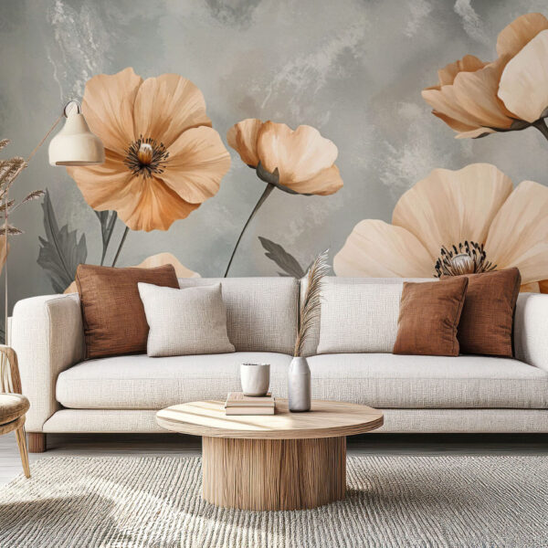 Elegant Beige Floral Blooms Wallpaper