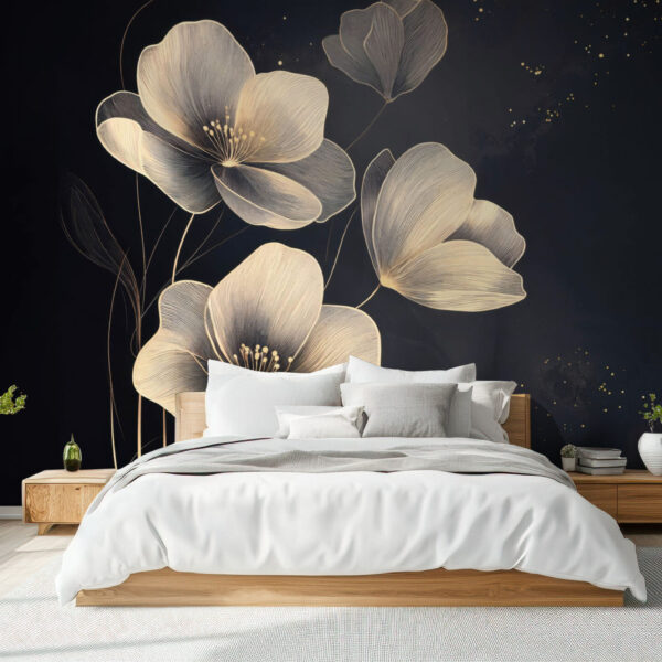 Elegant Gold Floral on Black Wallpaper