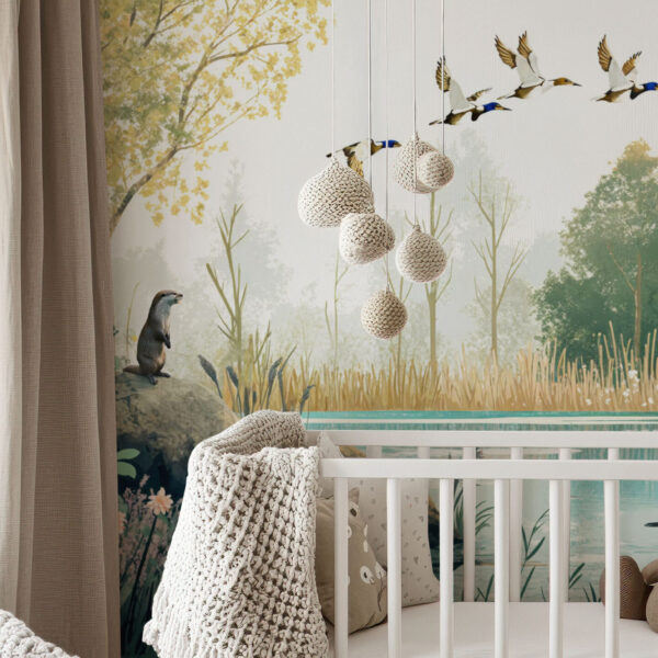 Serene Forest and Lake Wildlife Scene