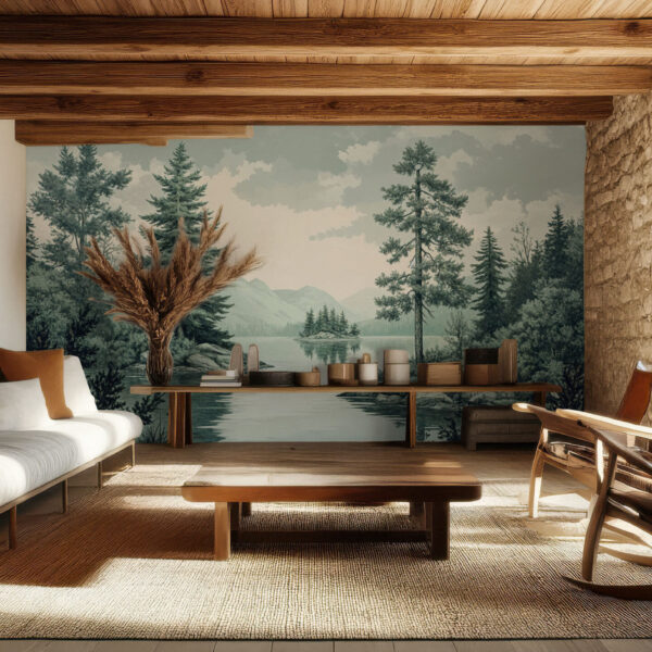 Tranquil Lakeside Forest Landscape Wallpaper