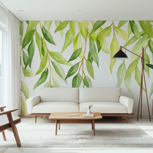 Elegant Green Botanical Leaf Design Wallpaper