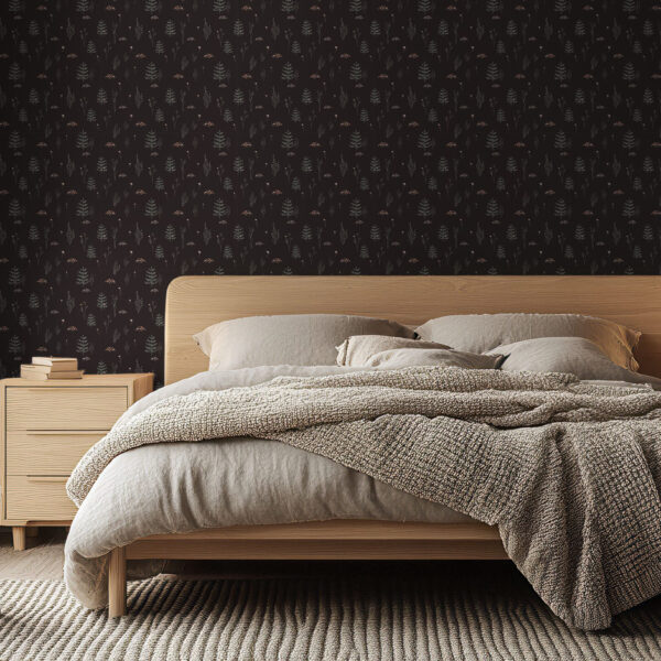Elegant Botanical Pattern Black Wallpaper