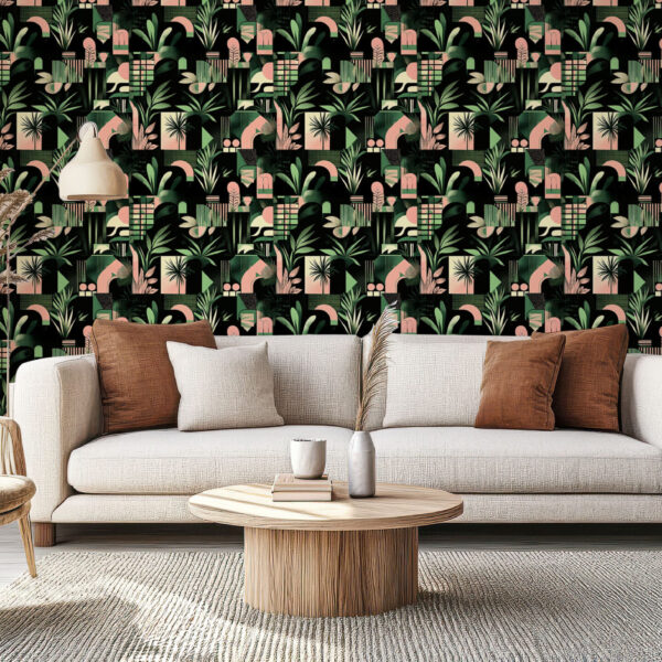 Exotic Botanical Geometric Art Wallpaper