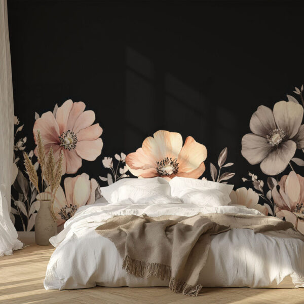 Elegant Floral Blooms on Black Canvas
