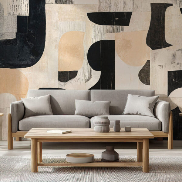 Elegant Abstract Black and Beige Wallpaper