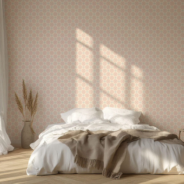 Elegant Floral Patterned Beige and Blue Wallpaper