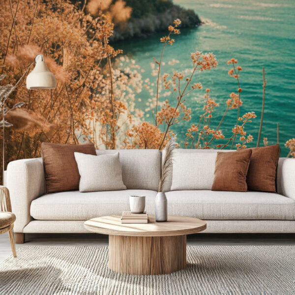 Serene Coastal Landscape with Floral Charm