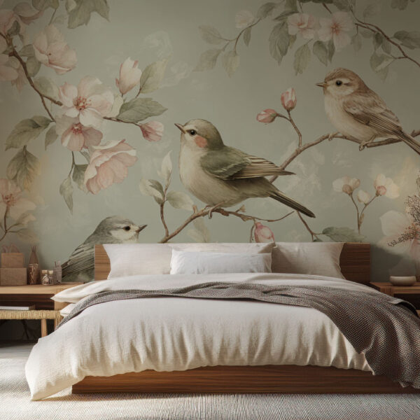 Charming Birds and Blossoms Nature Wallpaper