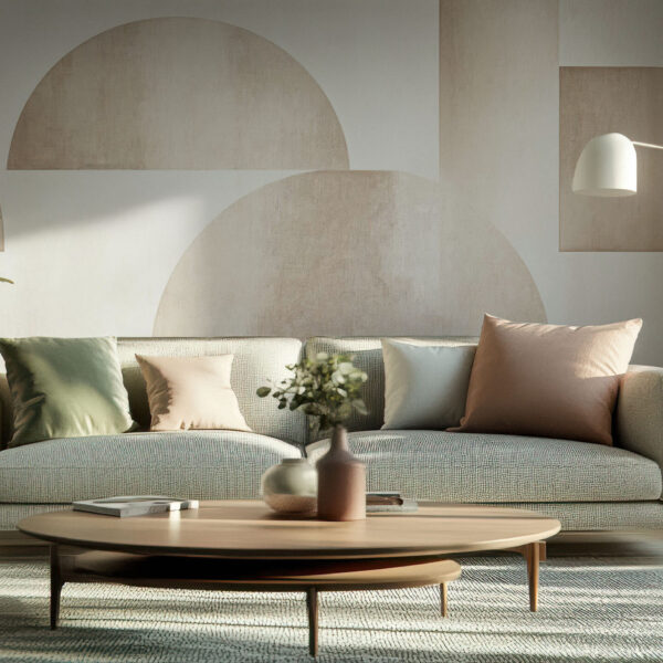 Elegant Beige Geometric Patterned Wallpaper