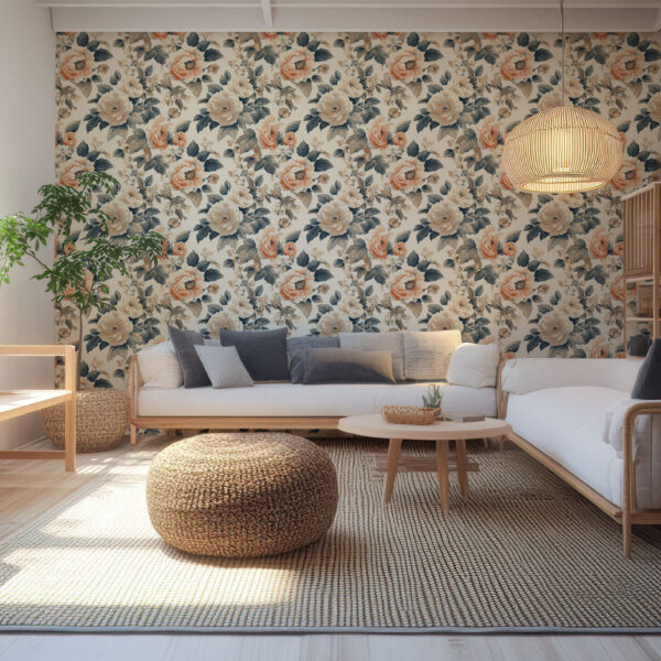 Elegant Floral Harmony Vintage-Inspired Wallpaper